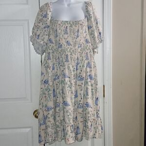 Disney Box Lunch Eeyore Floral Smock Dress hidden pockets Sz 4 (4x 24/26) EUC